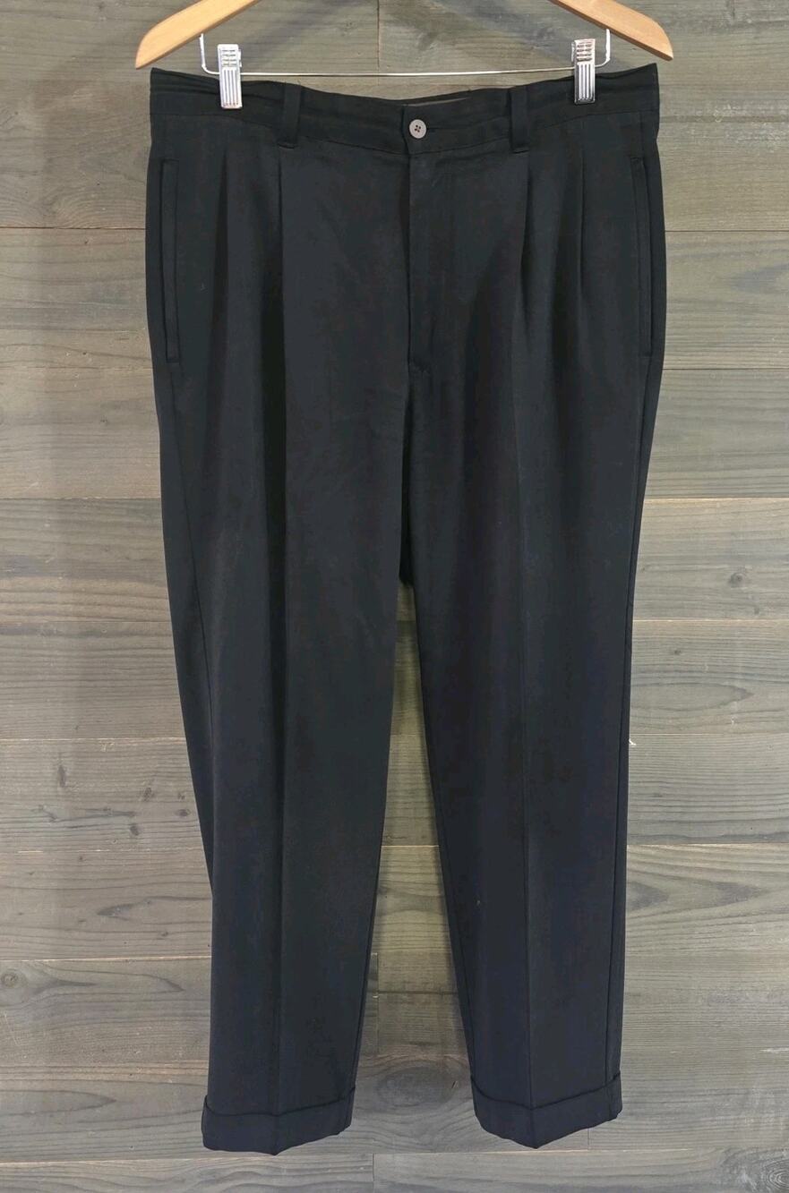 Tommy Bahama Relax Men's 33 Black 100% Silk Pleated Cuffed Dress Pants